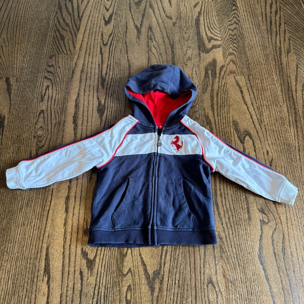 Ferrari Official Toddler Boys Full Zip Hoodie Jacket Blue White Size 2T Cars